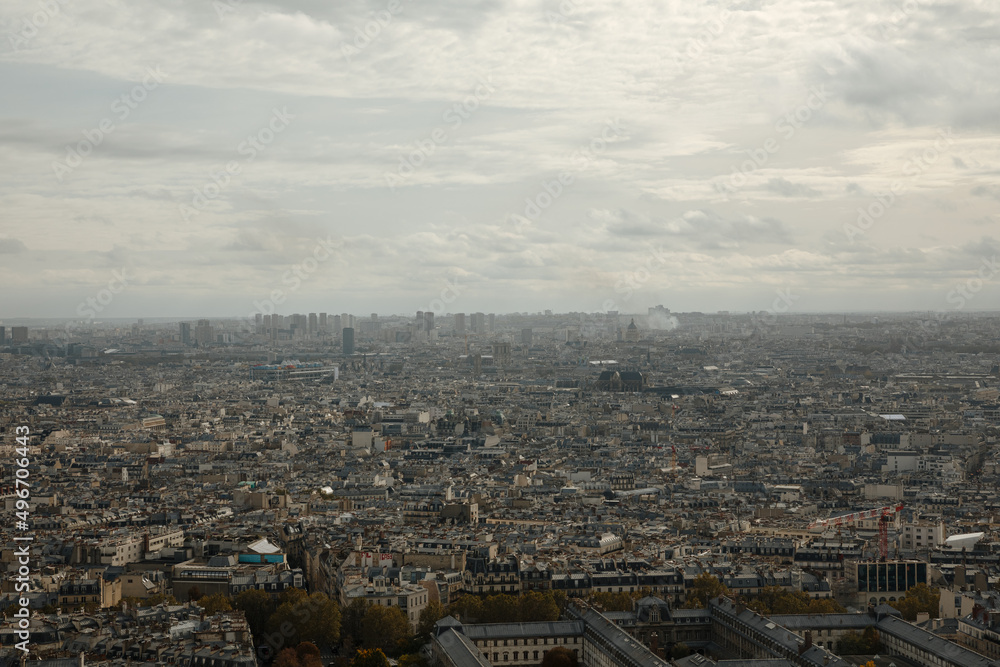 Top view of a European city like Paris, Prague or Berlin. Paris photographed from above. Urban landscape 