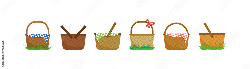 Picnic empty basket vector icon, Easter wicker hamper set isolated on white  background. Cartoon illustration Stock Vector | Adobe Stock