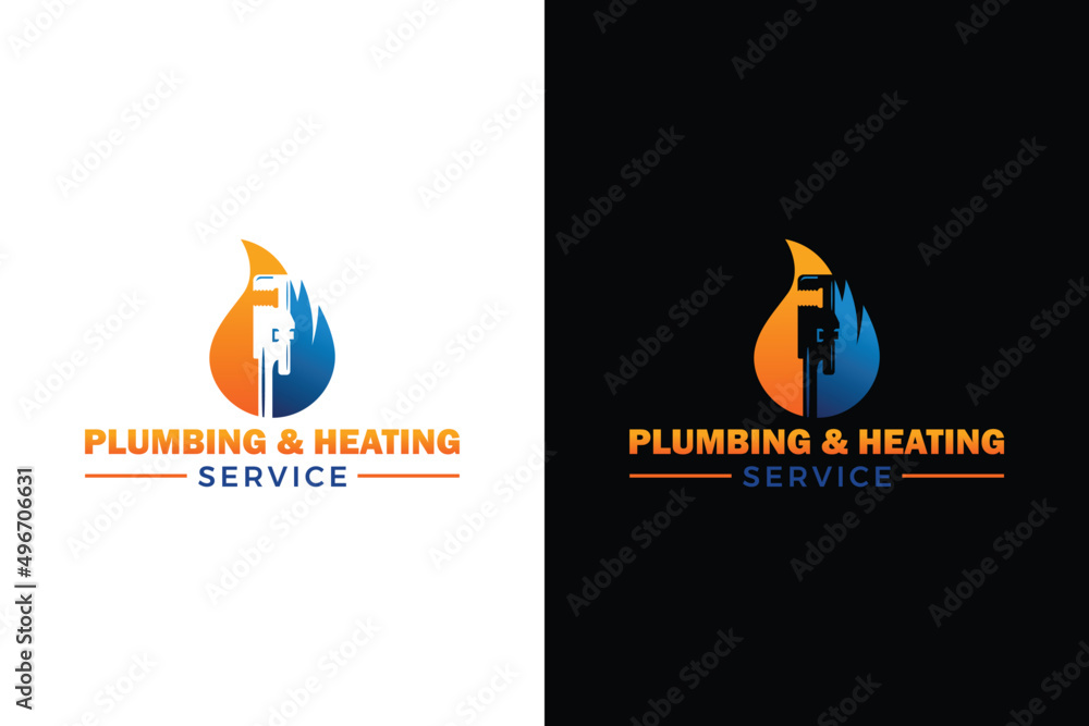 Plumbing and Heating Service Logo Design Stock Vector | Adobe Stock