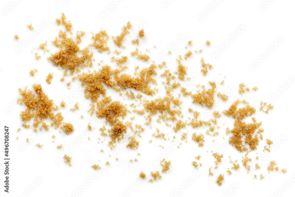 Raw Sugar Scattered Isolated on White Top View Raw Sugar Scattered Isolated on White Top View