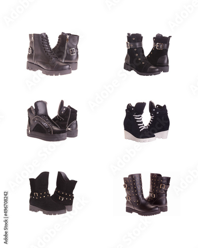 Photo set of demi-season shoes made of genuine leather on a white background. Product content for the site. A change of pair of shoes should always be in a wardrobe.
