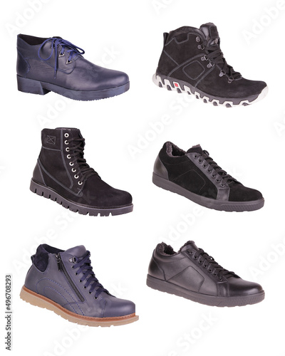 Photo set of demi-season shoes made of genuine leather on a white background. Product content for the site. A change of pair of shoes should always be in a wardrobe.