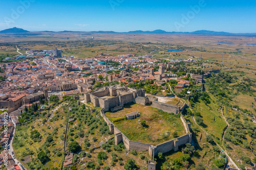 Aerial view of castle in Spanish town Trujillo. photo