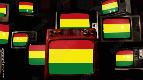 Flag of Bolivia and Vintage Televisions. 4K Resolution. photo