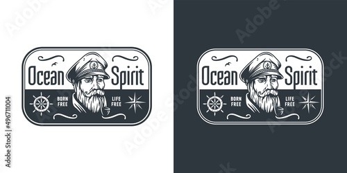 Captain marine nautical logo, sea farer or ocean travel print