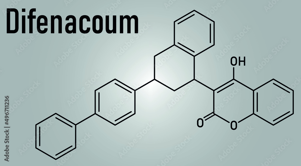 Difenacoum rodenticide molecule (vitamin K antagonist). Skeletal