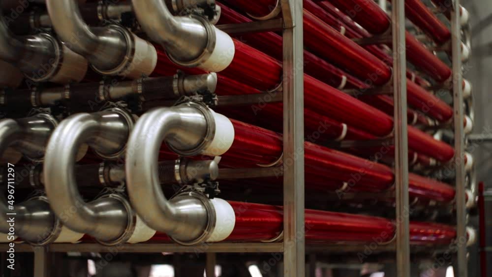 Interior of a juice factory. Modern equipment.
