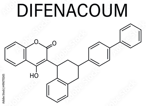 Difenacoum rodenticide molecule (vitamin K antagonist). Skeletal formula.