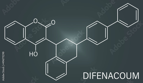 Difenacoum rodenticide molecule (vitamin K antagonist). Skeletal formula.