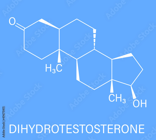 Dihydrotestosterone (DHT, androstanolone, stanolone) hormone molecule. Skeletal formula.