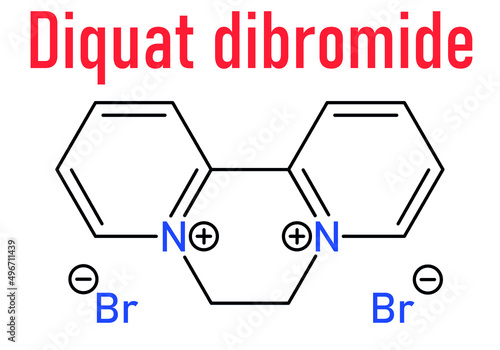 Diquat dibromide contact herbicide molecule. Skeletal formula. photo