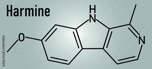 Harmine alkaloid molecule. Herbal inhibitor of monoamine oxidase A. (MAO-A). Skeletal formula.