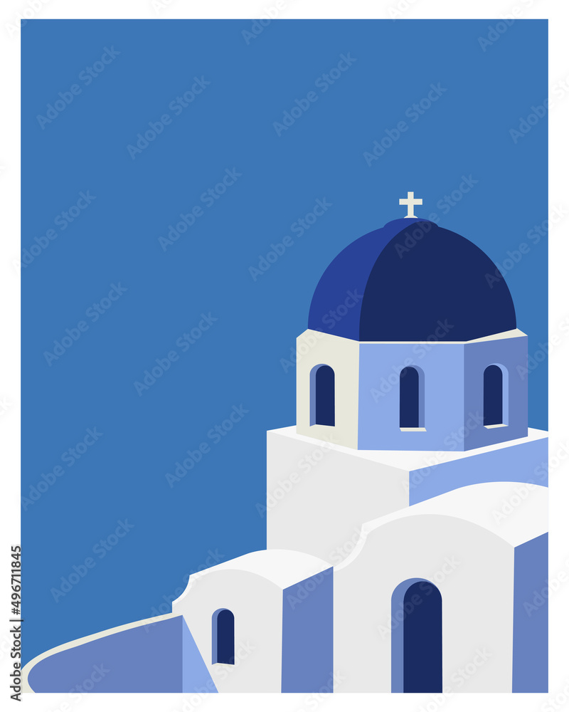 Naklejka premium Santorini Island, Greek Aegean Sea. travel to greece. landscape travel background Advertising card, travel poster, postcard, flyer, art print.