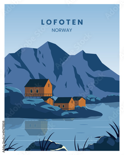 Vászonkép lofoten Norway landscape background