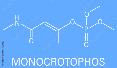 Monocrotophos organophosphate insecticide molecule. Also known to be persistent organic pollutant. Skeletal formula.