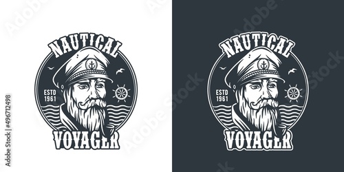 Captain marine nautical logo, sea farer or ocean travel print