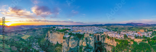 Sunset aerial view of Spanish town Ronda.