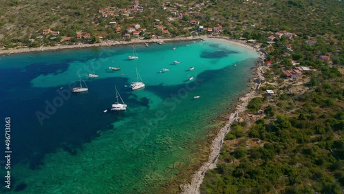 Wallpaper Mural Luxury yachts anchoring in a bay. 4K drone shot Torontodigital.ca