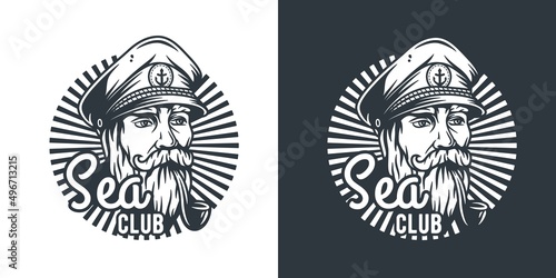 Nautical marine print with captain or sea farer, ocean travel men