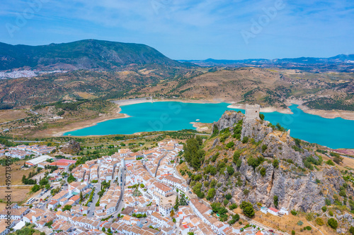 Panorama view of Spanish town Zahara de la Sierra.