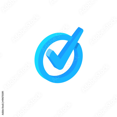 3d checkmark tick icon. Checklist success button correct agree app 3d blue icon
