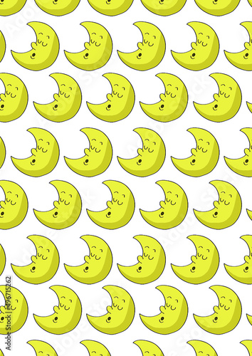 background with repeating yellow moons, children's pattern for tablecloth