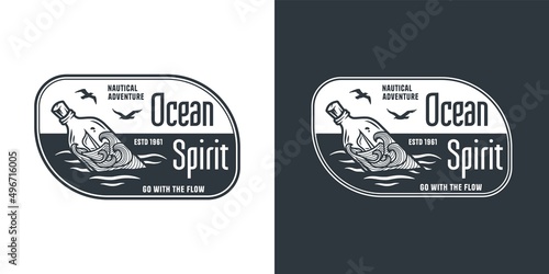 Nautical adventure, marine bottle on waves, sea print
