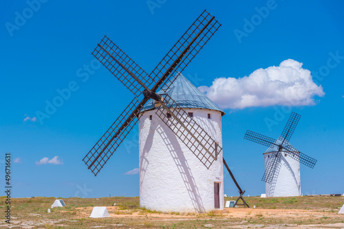 White windmills at Campo de Criptana in Spain.