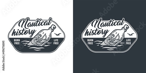 Nautical sea adventure print, marine travel, bottle on waves print