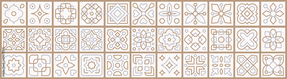 Set of patchwork from Moroccan and Arabic ornate tiles. Collection geometric retro east motif tiles pattern vector illustration Set of patchwork from Moroccan and Arabic ornate tiles. Collection geometric retro east motif tiles pattern vector illustration
