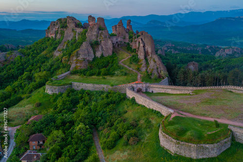 Sunrise view of old fortress in Belogradchik, Bulgaria. photo