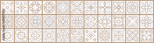 Set of patchwork from Moroccan and Arabic ornate tiles. Collection geometric retro east motif tiles pattern vector illustration