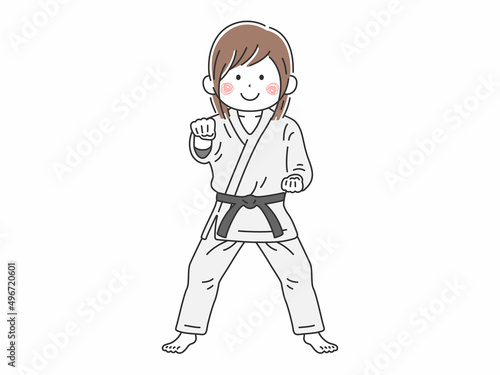 正拳突きをする、空手家の女性のイラスト