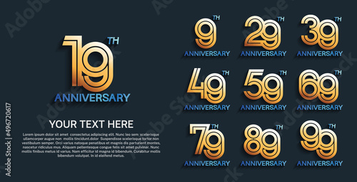 set anniversary logotype premium collection golden color with double line on dark background