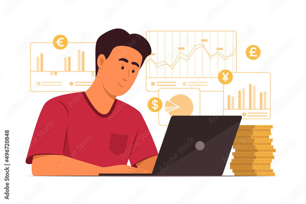 Man Investing Online and Getting Profit. Man Investing Online and Getting Profit.