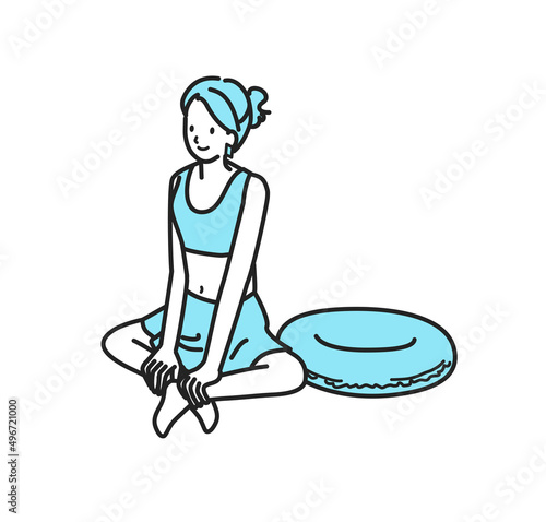 浮き輪と夏の女性