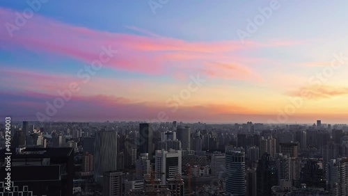 Wallpaper Mural Aerial footage of city skyline and modern buildings in Shanghai at sunrise.  Torontodigital.ca