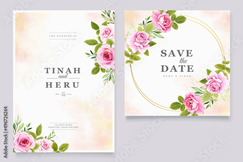 beautiful peony and rose wedding invitation card set