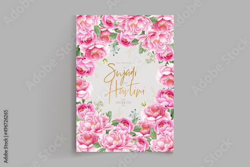 beautiful peony and rose wedding invitation card set