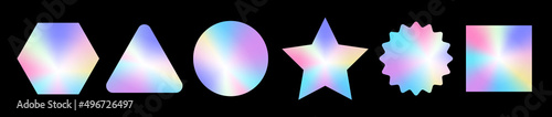 Holograph sticker label vector retro sale gradient. Hologram sticker mockup stamp badge emblem