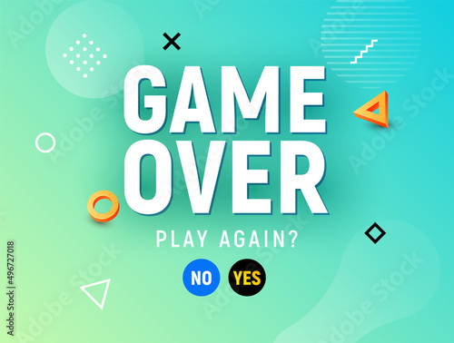 Game over vector video game screen background. Geometric game over design banner