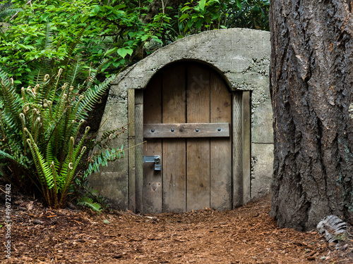 Storage shed in Bellevue Botanical Garden that looks like a hobbit house - WA, USA photo