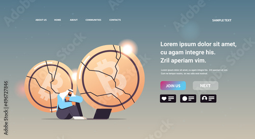 businessman investor sitting near crashed coin cryptocurrency crash bitcoin price collapse crypto loss investment risk crisis
