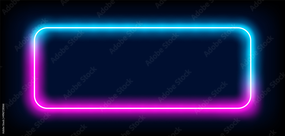 Neon light frame box line rectangle background. Led neon glow vector shape banner sign square background frame Neon light frame box line rectangle background. Led neon glow vector shape banner sign square background frame