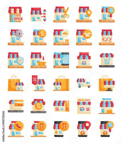 flat store shop icons