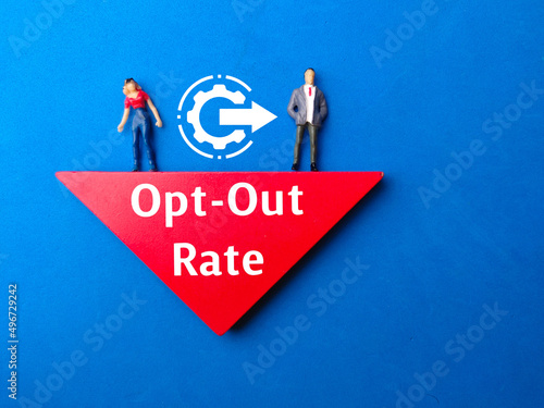 Miniature people and icon with text Opt-Out Rate on blue background. photo