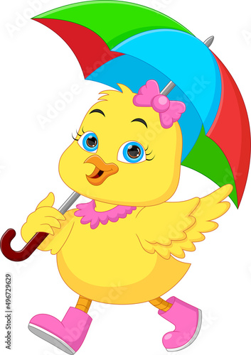 Fototapeta Naklejka Na Ścianę i Meble -  cartoon cute little duck with umbrella