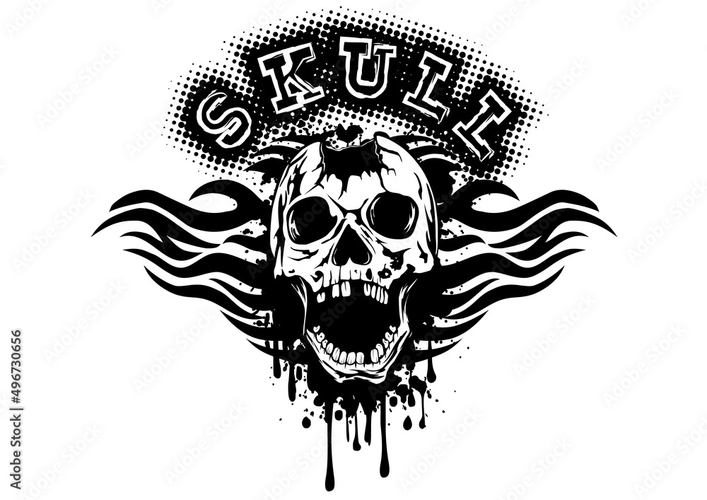 Fototapeta premium Abstract vector illustration pierced skull on grunge splash with tribal patterns