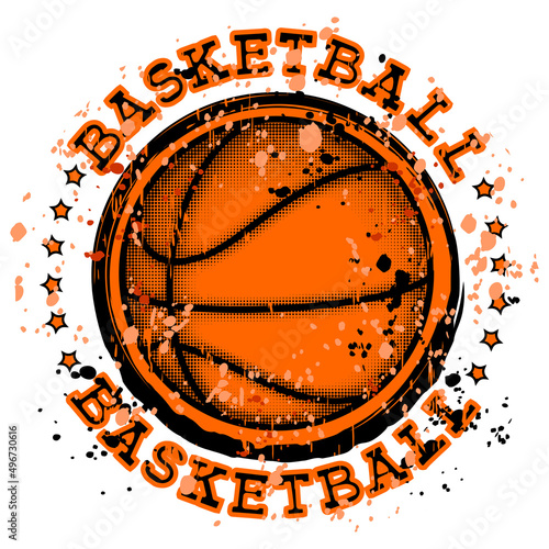 Vector illustration basketball ball and inscription basketball for t-shirt design