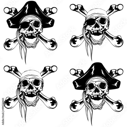Vector illustration pirate skull bandana or cocked hat and crossed two bones